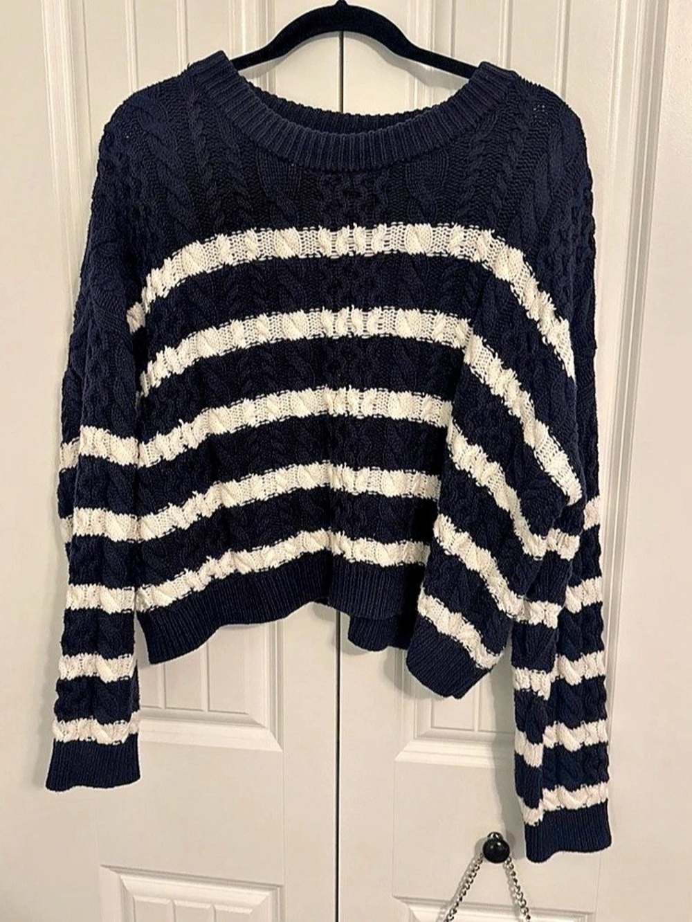 Jessica Simpson Striped Crewneck Sweater in Black & White Size Large